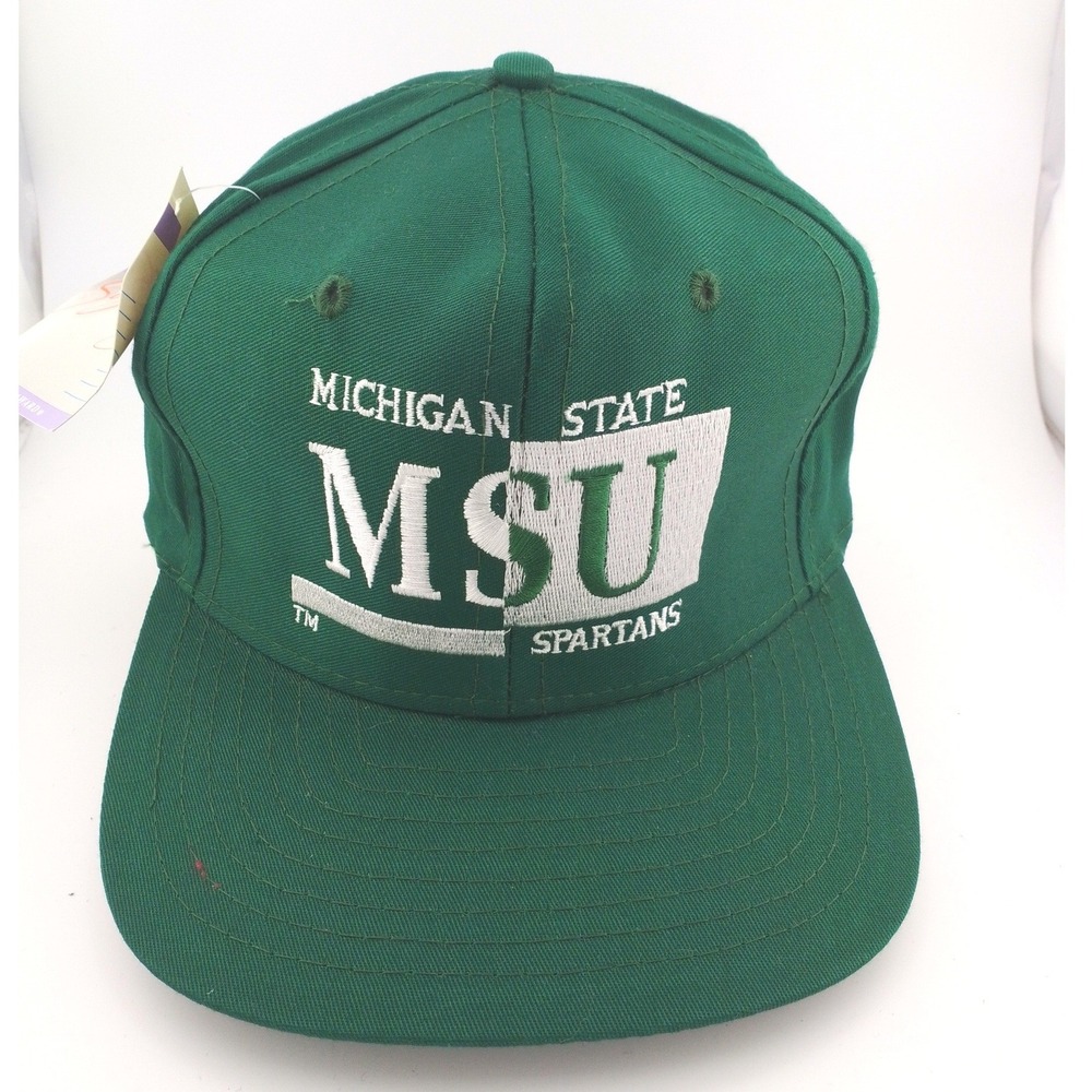 Vintage Michigan State Spartans MSU Fan Snapback Hat 90s Collegiate Preppy Green